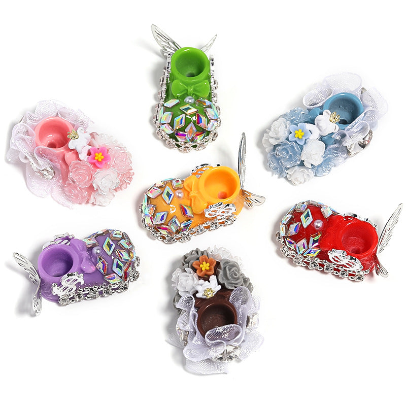 Wholesale 10PCS Resin Camellia Crystal Shoes with Full Diamond Beads
